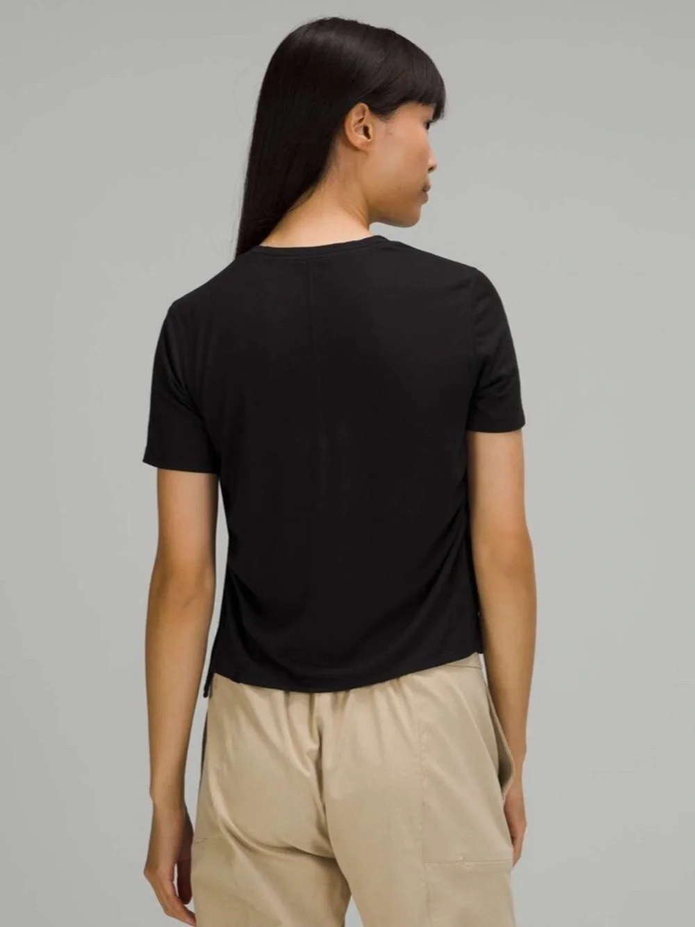 Lululemon Black Modal Side Cinch Ribbed T-Shirt Sz 14 Athleisure Minimalist Gym
